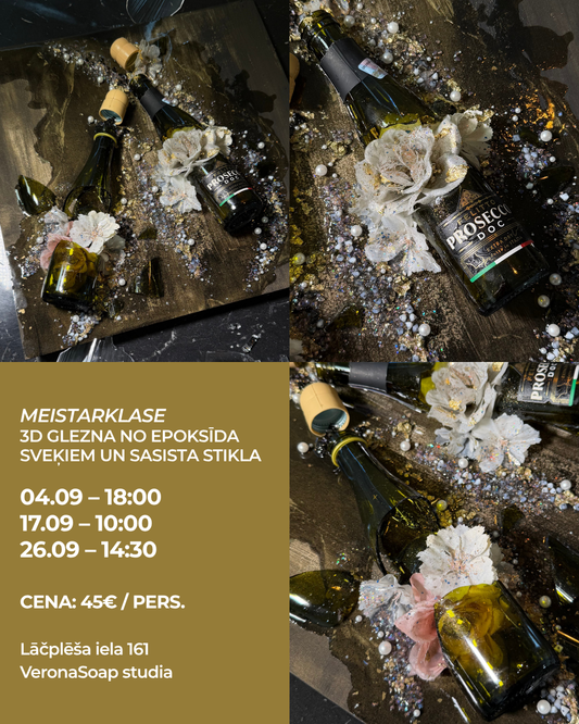 MEISTARKLASE – 3D GLEZNA NO EPOKSĪDA SVEĶIEM UN SASISTA STIKLA