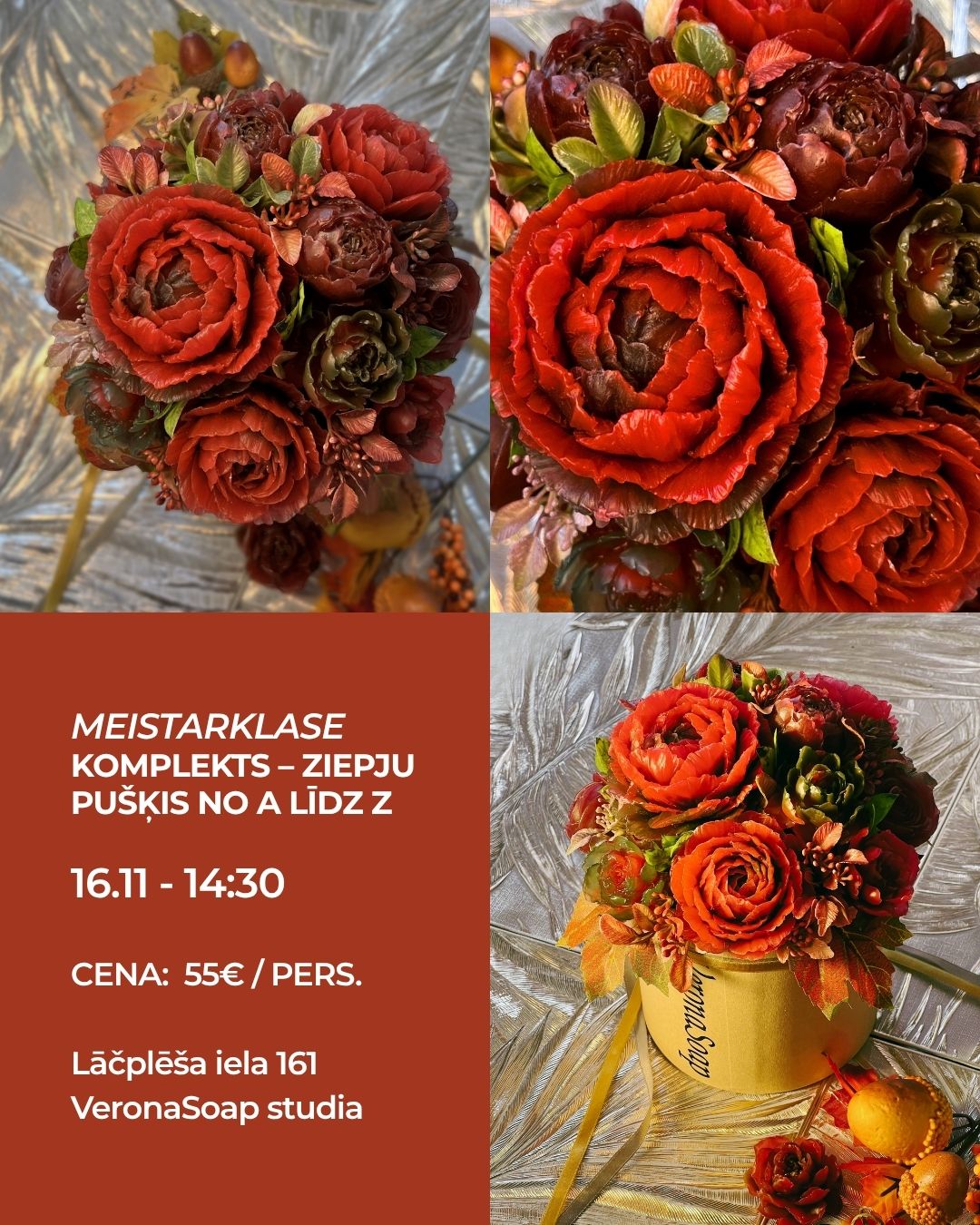 Meistarklase - Ziepju vārīšana + ziedu pušķa veidošana