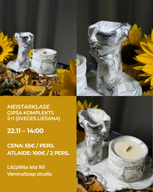MEISTARKLASE – ĢIPŠA KOMPLEKTS 2+1 (SVECES LIEŠANA)