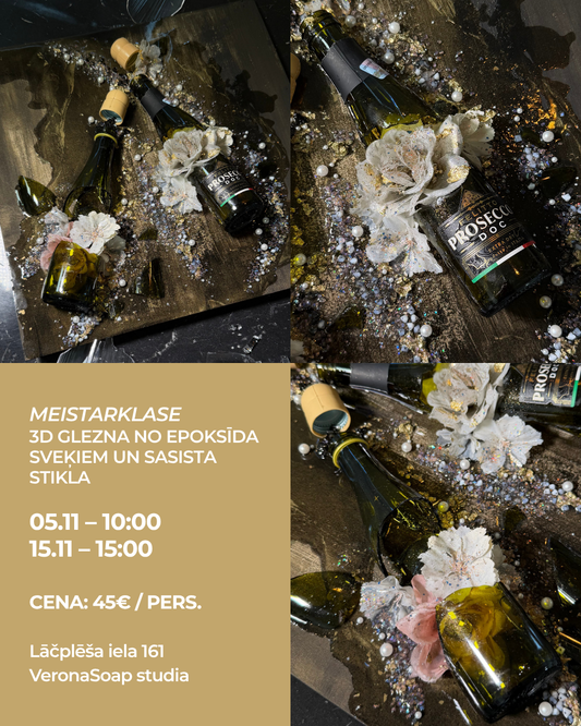 MEISTARKLASE – 3D GLEZNA NO EPOKSĪDA SVEĶIEM UN SASISTA STIKLA