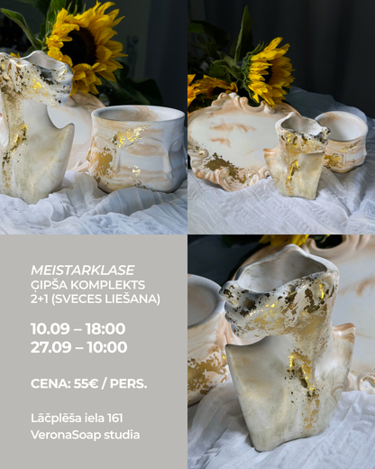 MEISTARKLASE – ĢIPŠA KOMPLEKTS 2+1 (SVECES LIEŠANA)