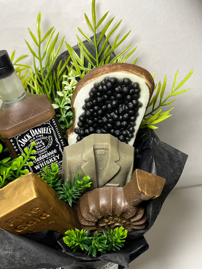 ziepju pušķis “Vīriešu” ar Jack Daniel's un sviestmaizi ar ikriem