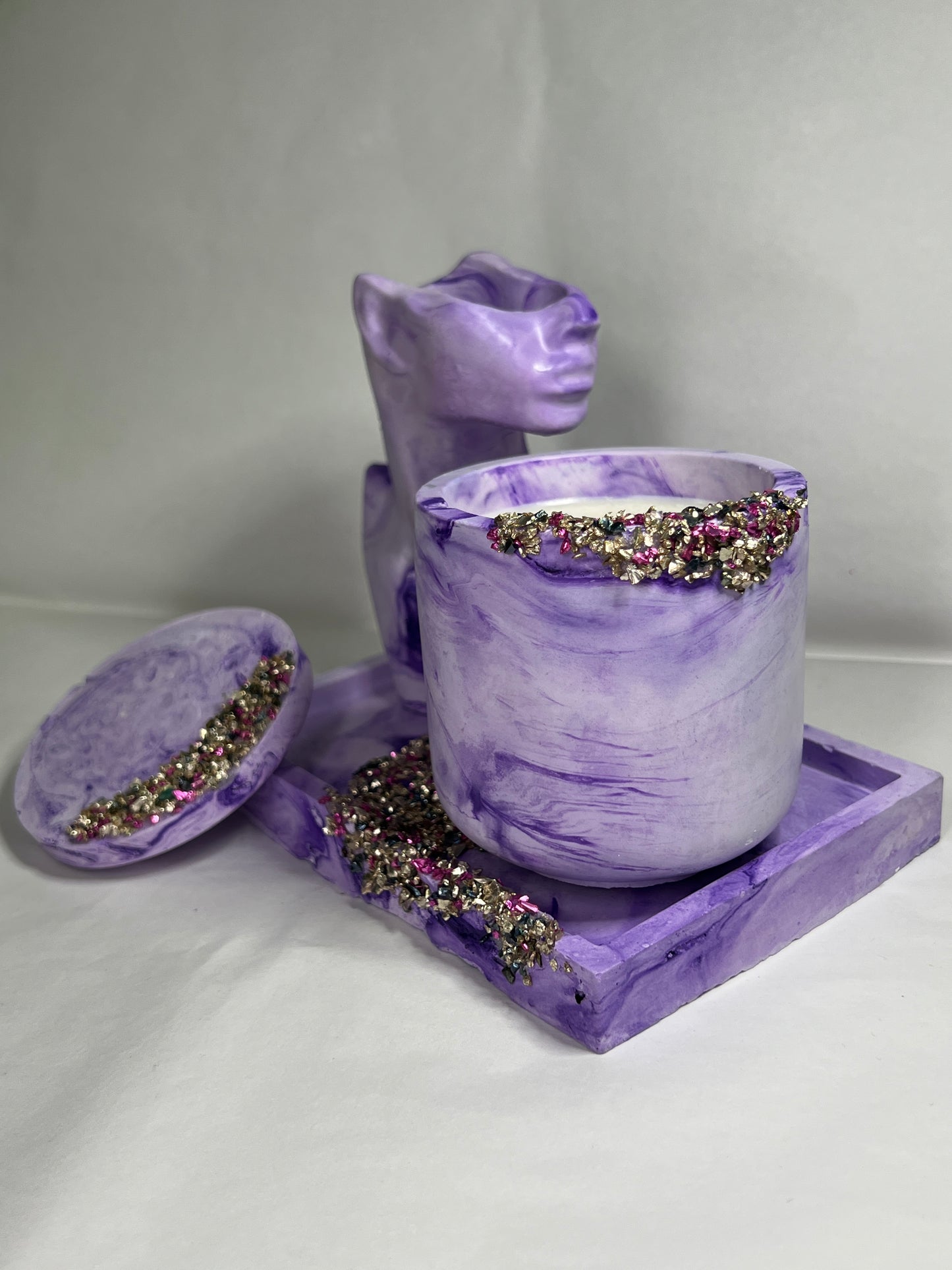 Gipsa komplekts Violets – akmeņi + svece