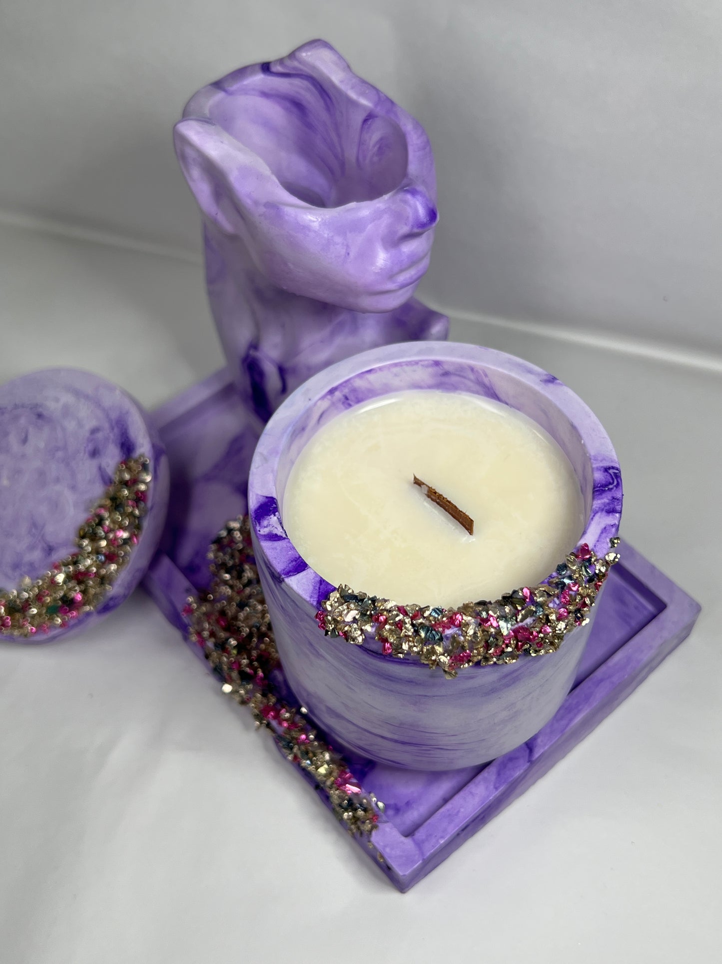 Gipsa komplekts Violets – akmeņi + svece