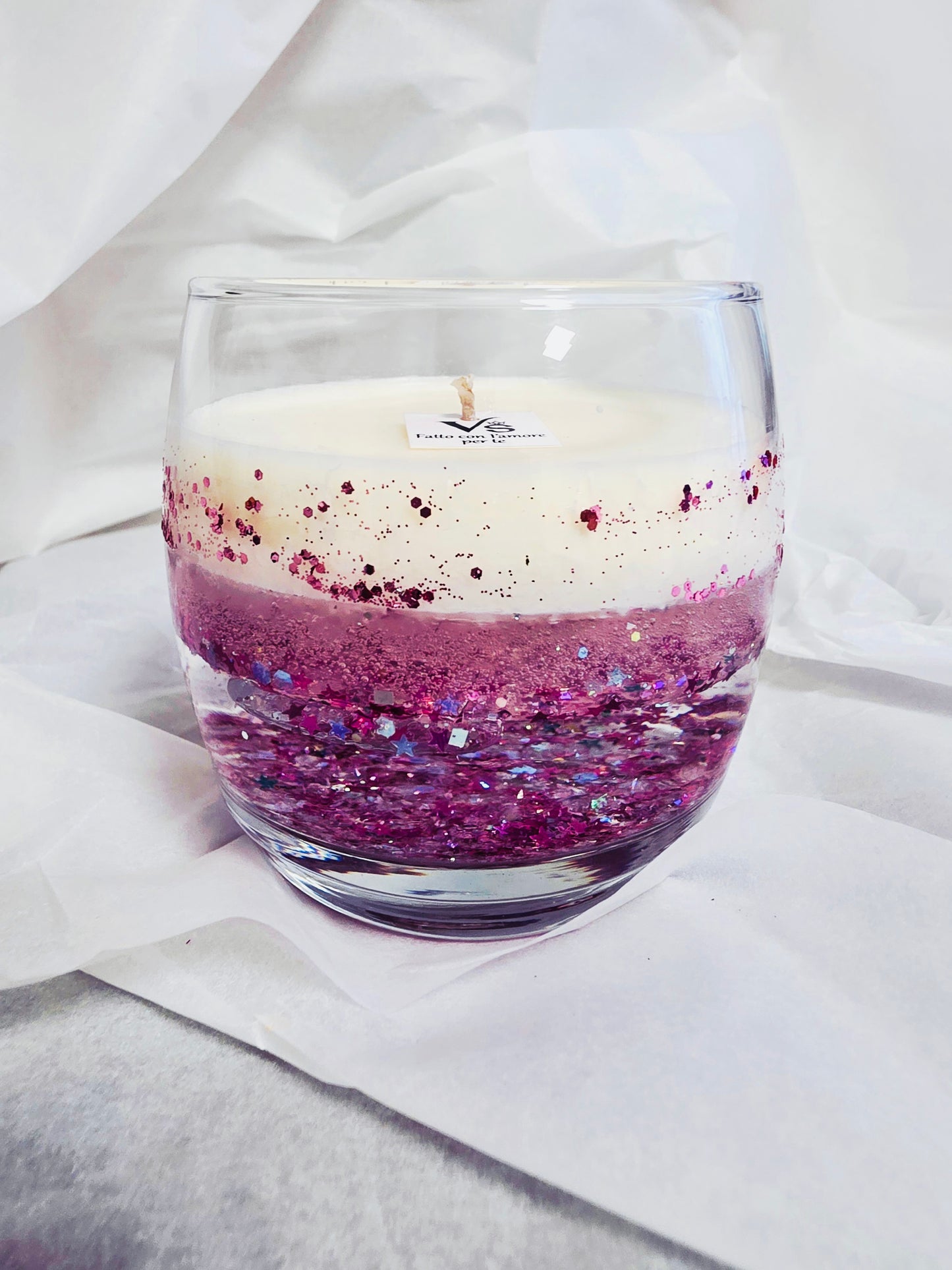 Ģēļa + sojas vaska svece ar spīdumiem